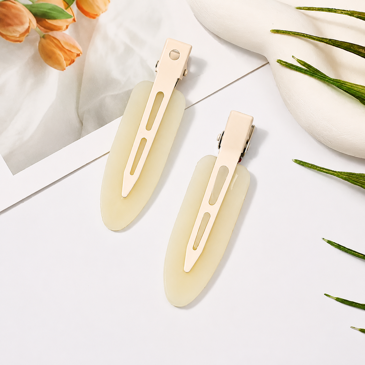 Plain Mini Hair Clips (Pearl White, 6pc)